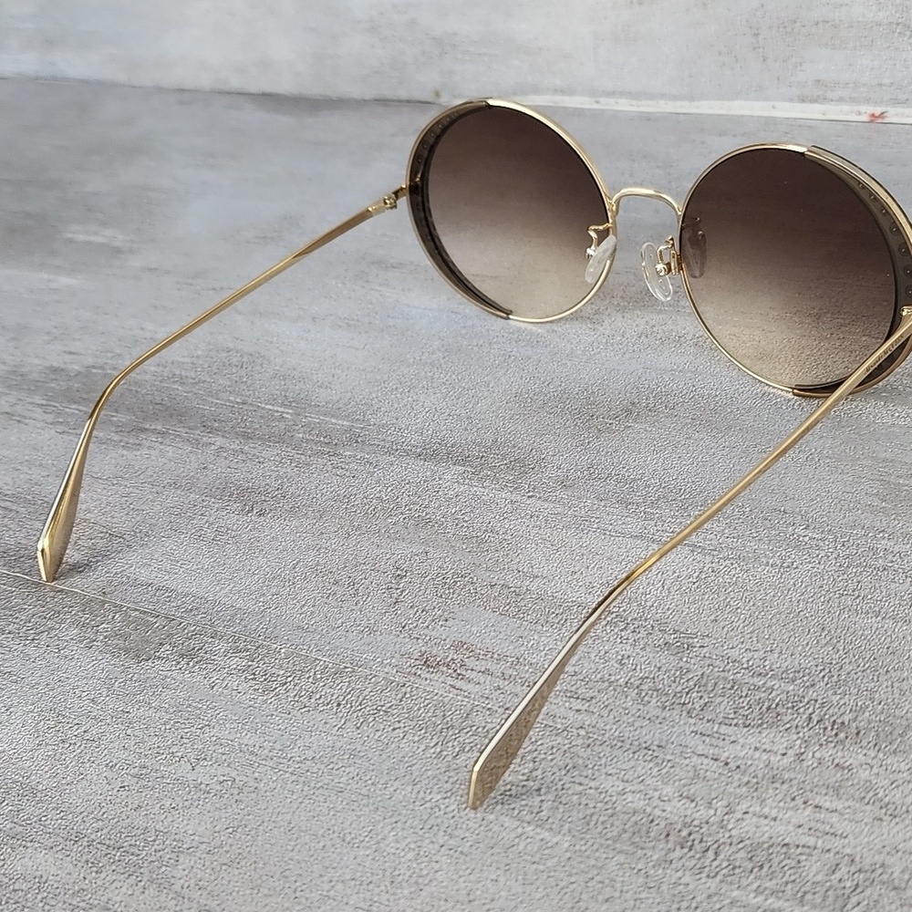 Alexander McQueen Round-Frame Metal Sunglasses Gold Women's Made in Italy - Picture 3 of 10
